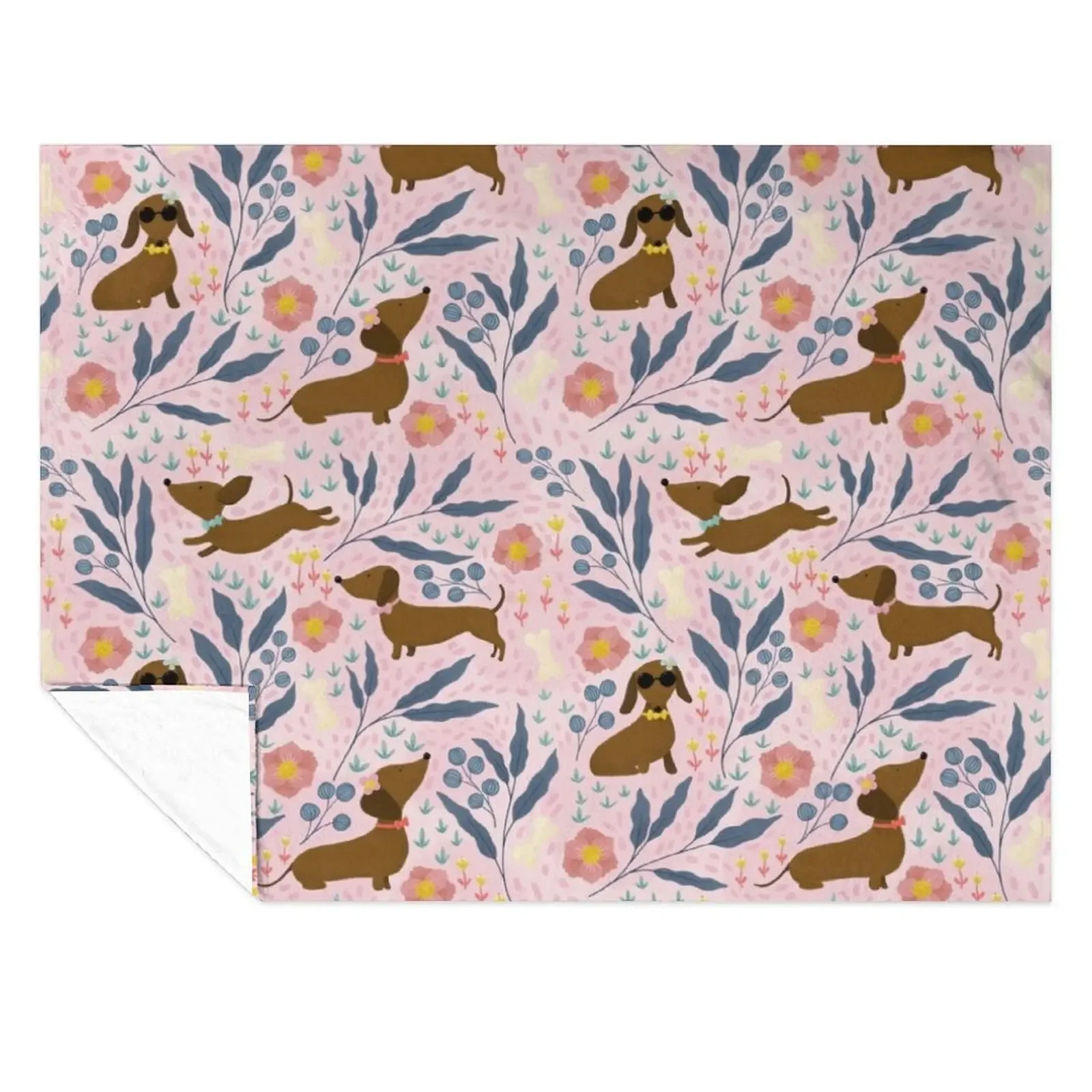 

Floral Sausage Dogs Throw Blanket Stuffeds Decorative Throw For Decorative Sofa Thermal Blankets