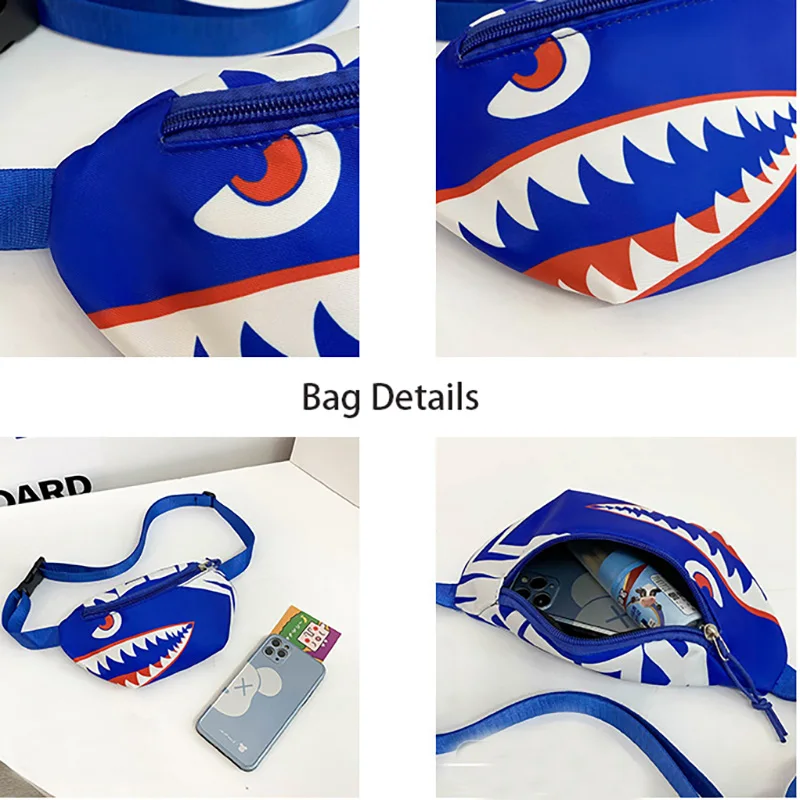 Shark Crossbody Bag Waistbag for Boy Children Casual Catoon Cute Bag for Girls Small Adjustable Belt Kids Animal Shoulder Bags