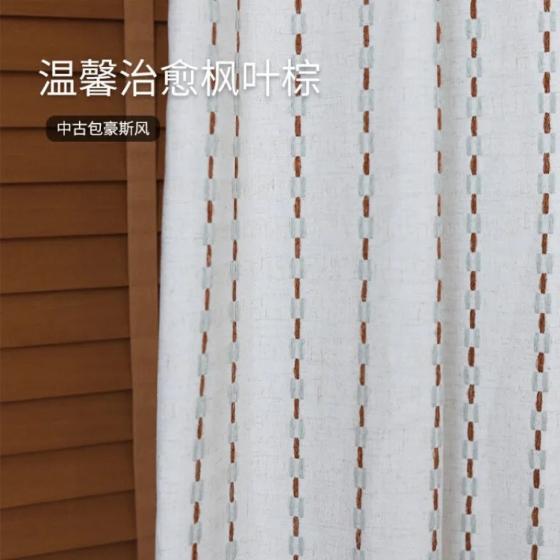 Luxury Vintage Striped Cotton Linen Jacquard Curtains for Living Dining Room Bedroom Custom Size Elegant Fashion Decor