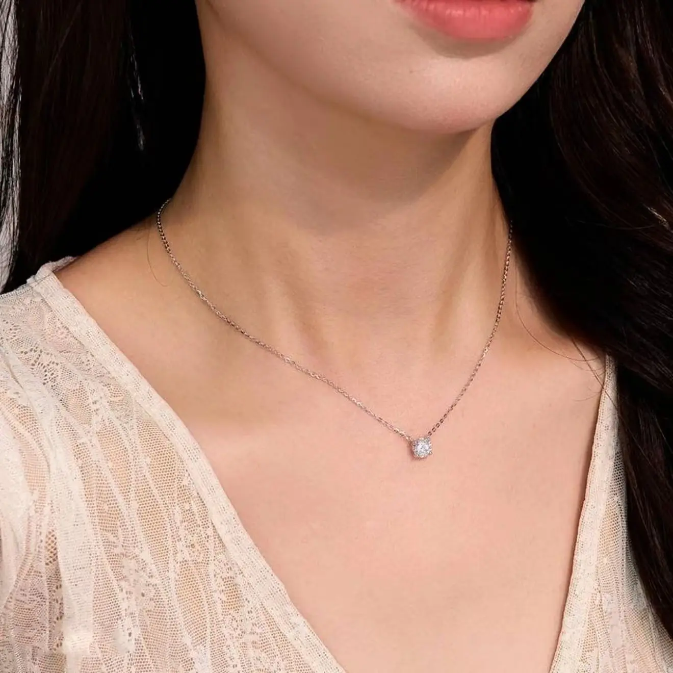 Damen 925 Sterling Silber Diamant-Anhänger Halskette - 1/2/3 Karat Funkelnde Collier-Kette Hochzeitsschmuck – Detail 8