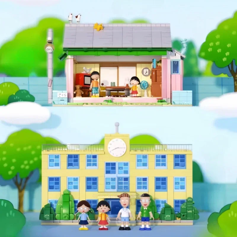 Chibi Maruko-Chan School Woonkamer Japanse Bouwstenen Kinderen Educatieve Montage Speelgoed Model Ornamenten Vakantie Cadeau