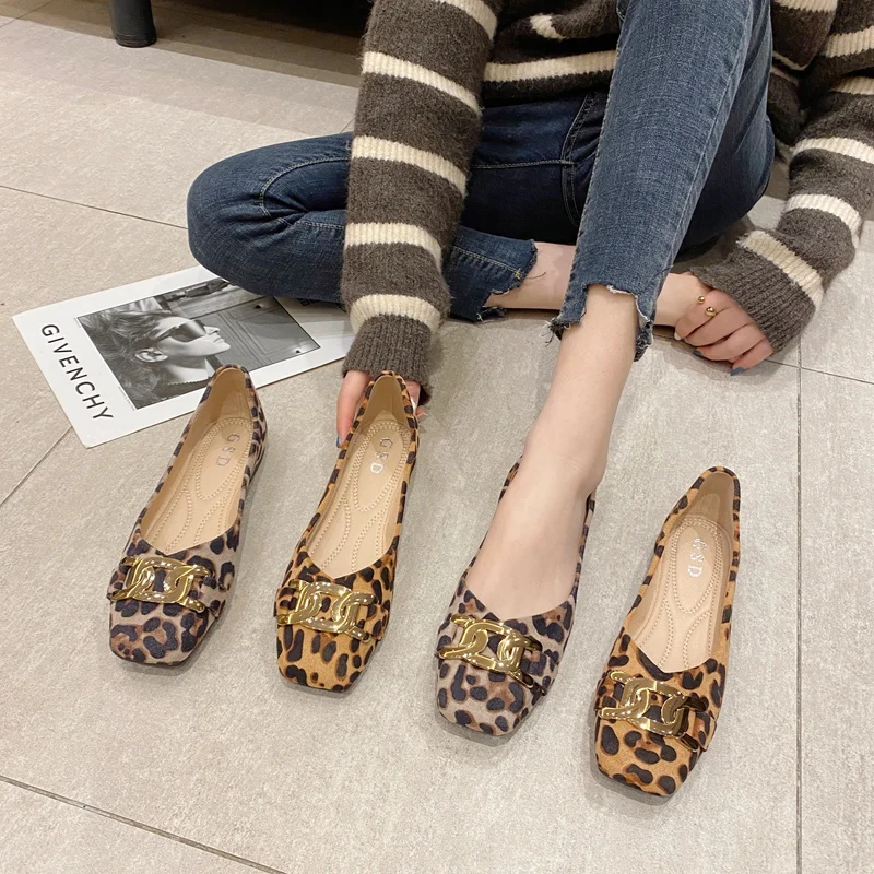 Flat shoes for women Spring Summer new women's shoes Leopard Metal buckle shallow square toe flat shoes Large 44 45 46 view 4