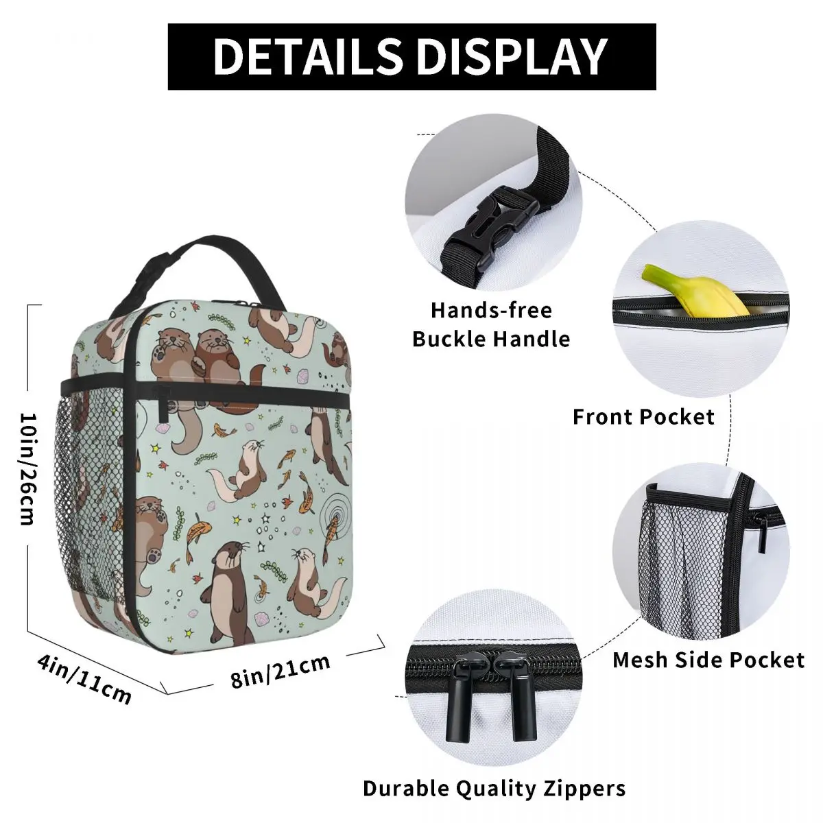 Cute Otter In The Water Pattern Insulated Lunch Bag for Women Office Cooler Thermal Food Box Tote Portable Lunch Boxes Container