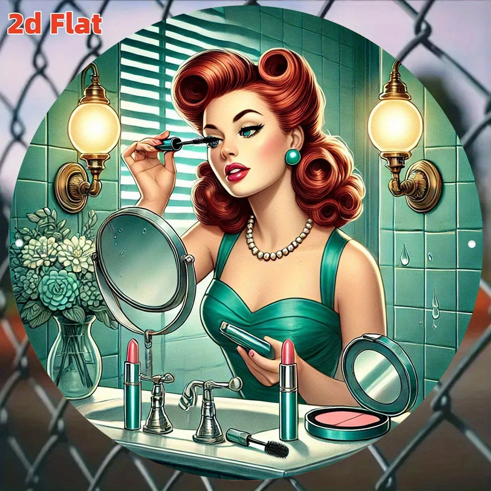 CIFBUY Vintage Hollywood Retro Makeup Aluminum Wall Art 8x8 Inch Waterproof Rustproof Metal Decor for Home Cafe Pub Indoor