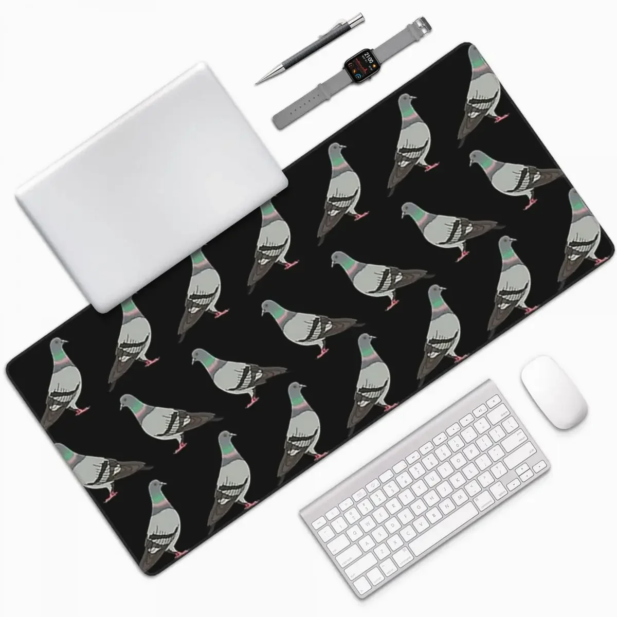 Pigeon Walk Black Background Large Mouse Pad Computer Keyboard Mouse Mat Gamer PC Laptop Desk Mat Office Accessories Table Mats