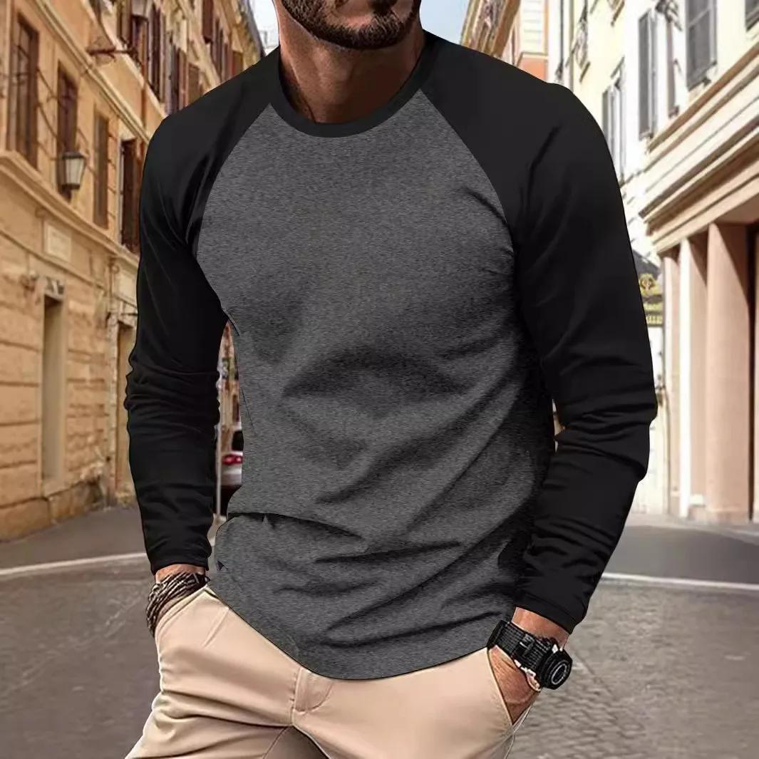 

Men's T-shirts Long Sleeve O-neck Pactwork Casual Raglan Sleeves Color Matching for Men New Spring Autumn Tees Men Clothing Top