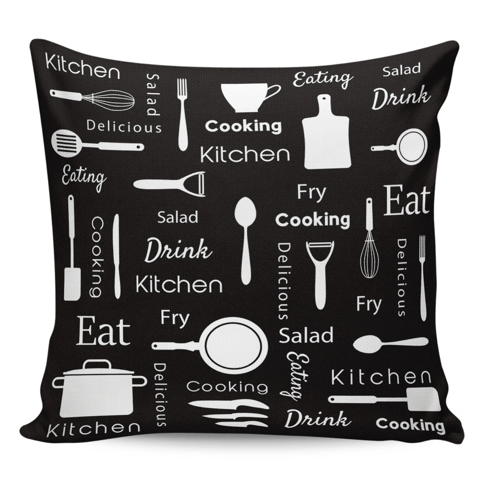 2/4PCS Waterproof Pillow Cover Kitchen Text Elements Square Throw Pillowcase Home Decoration Sofa Cushion Cover