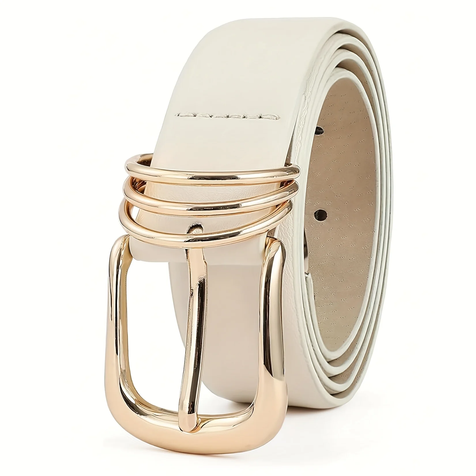 女性用フェイクレザーベルト、ゴールデンオーバルバックル付き - ジーンズ、パンツ、スカート用の調節可能なカジュアルベルト - 耐久性のあるファッションアクセサリー