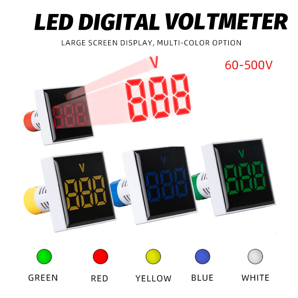 

New Square Large Size Voltmeter LED Screen Display 60-500V AC Current Indicator Digital Voltage Multi Color Option