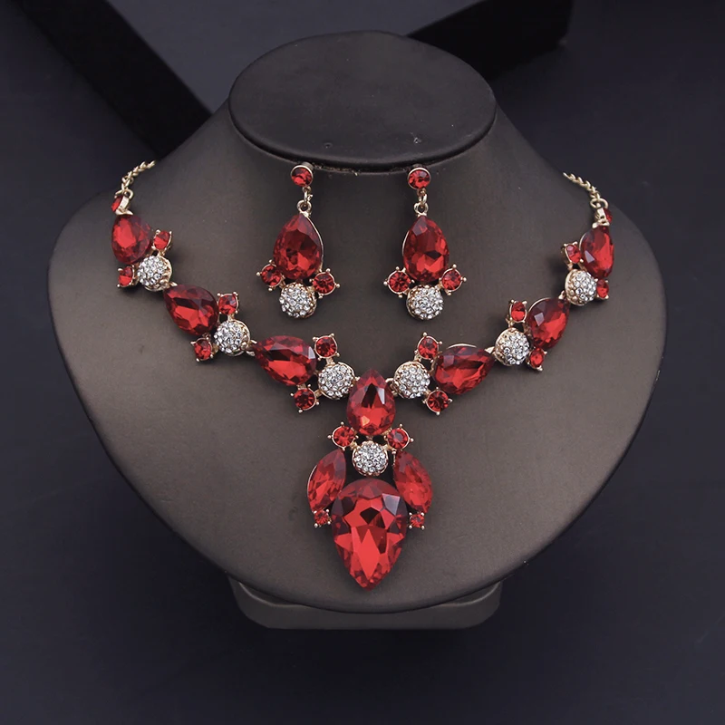 Gorgeous Crystal Jewelry Sets for Women Luxury Choker Necklace Earrings Set Wedding Dress Bridal Fashion Costume Accessories