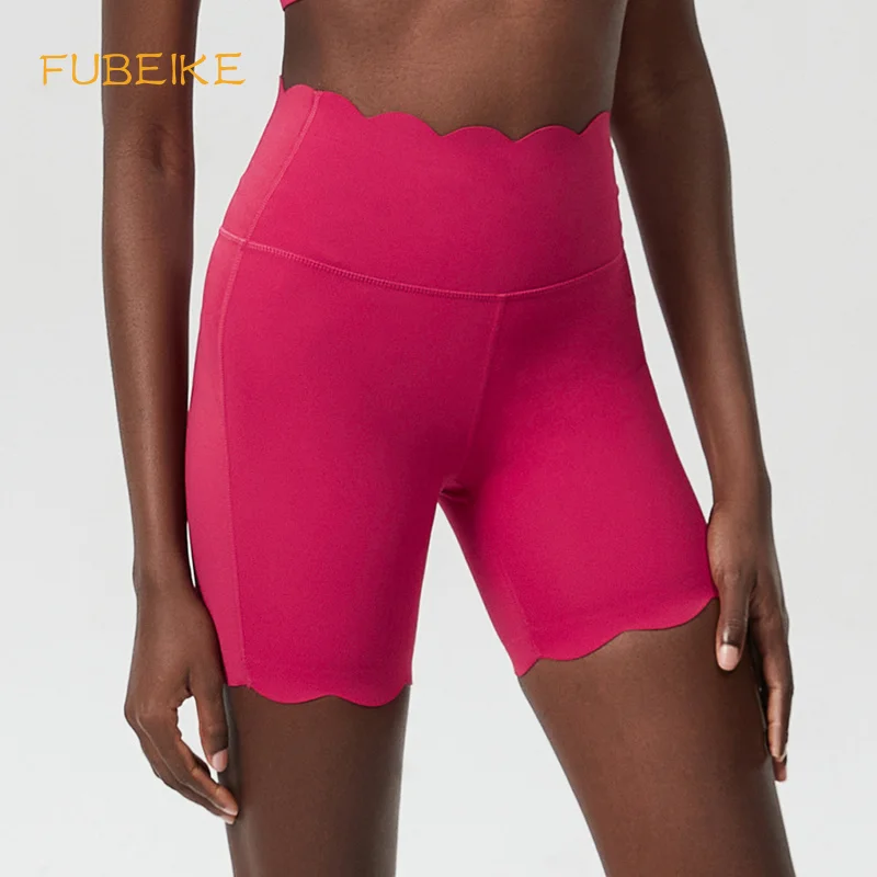 

FUBEIKE Small Wave Yoga Shorts For Women High Waist Sports Fitness Quick-Dry Tight Gym Leggings Plus Size Five-Point Pants