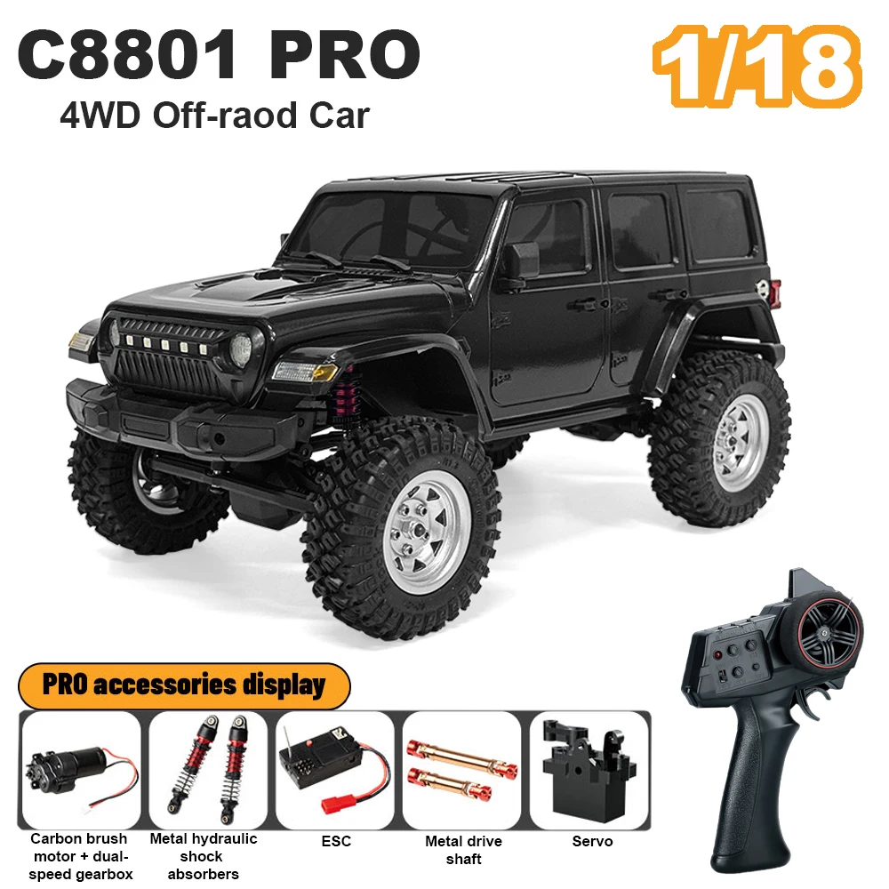 

C8801 Pro 4WD RC Car 1/18 Scale Model 4x4 Off-road Remote Control Climbing Vehicle 12km/h High Speed 2.4G Crawler Toys for Kids