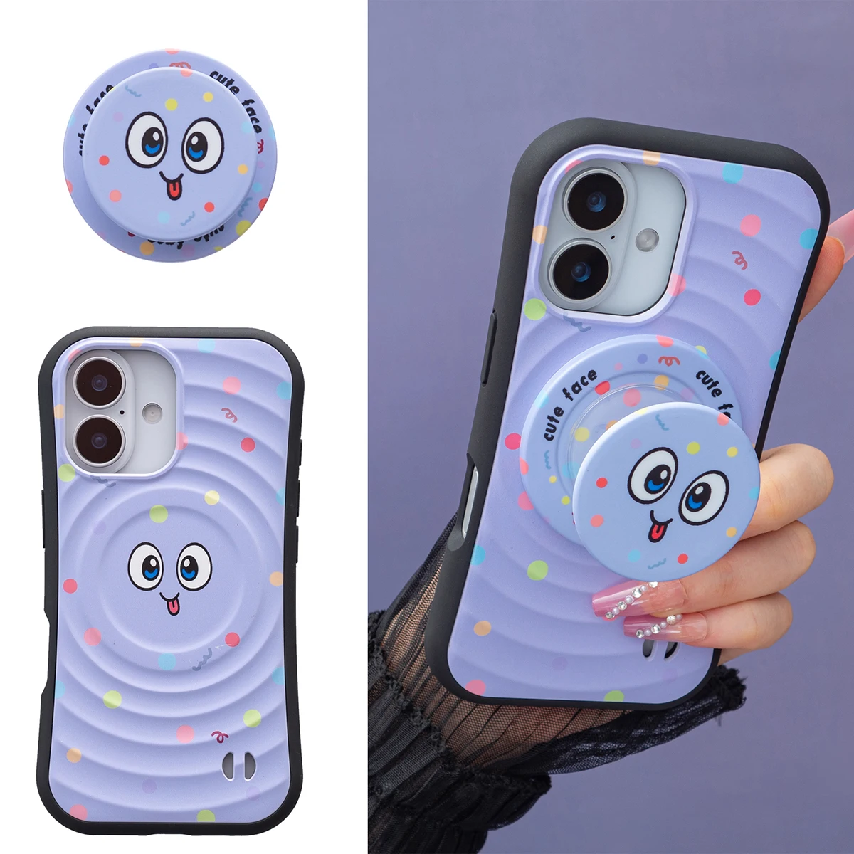 

With Pop Sock Stand Magnetic Case For iPhone 16 Pro Max 15 14 Plus 13 12 Drop Resistant Shockproof Cute Cartoon Smile