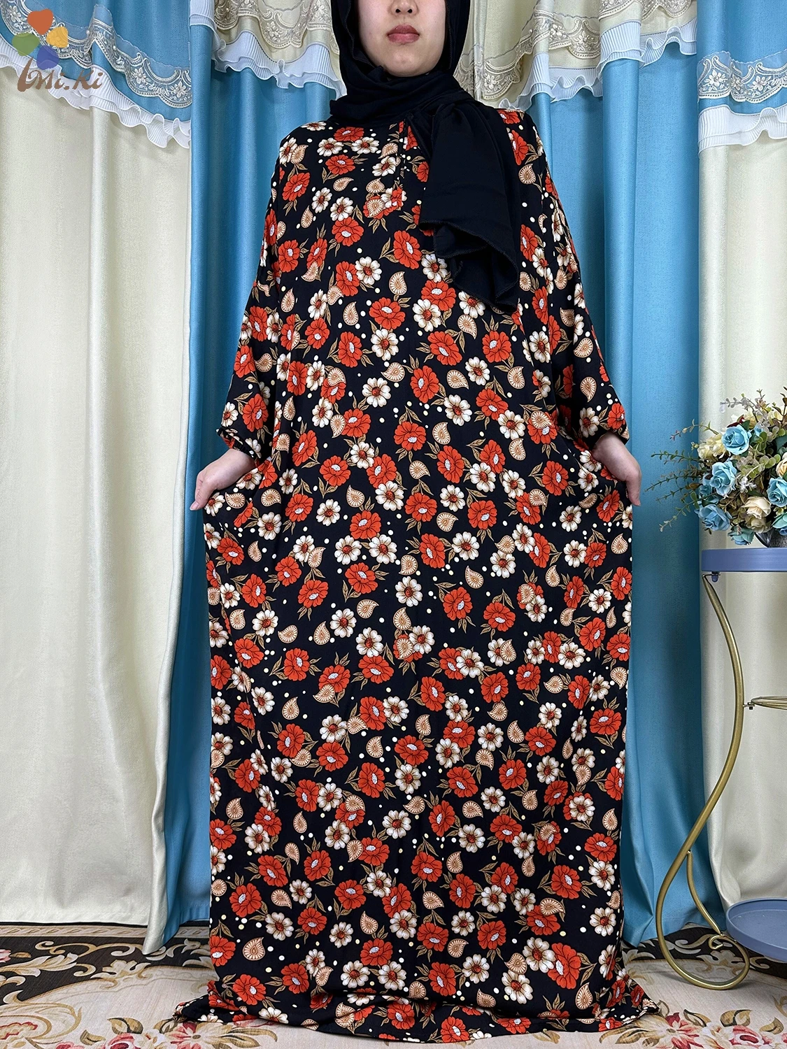 Vestido de Abaya africano para mujer, ropa de oración de Ramadán, Túnica de Oriente Medio de Turquía, vestido de rayón musulmán suelto Floral,