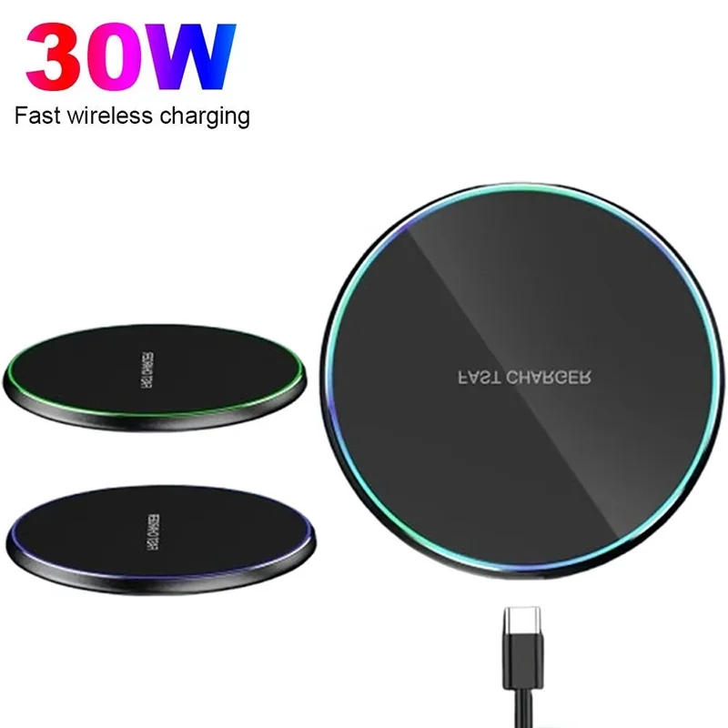 30W Wireless Quick Charge QC 3.0 Charger Pad For IPhone 16 15 14 13 Pro Max Plus Induction Fast Wireless Phone Charging Station