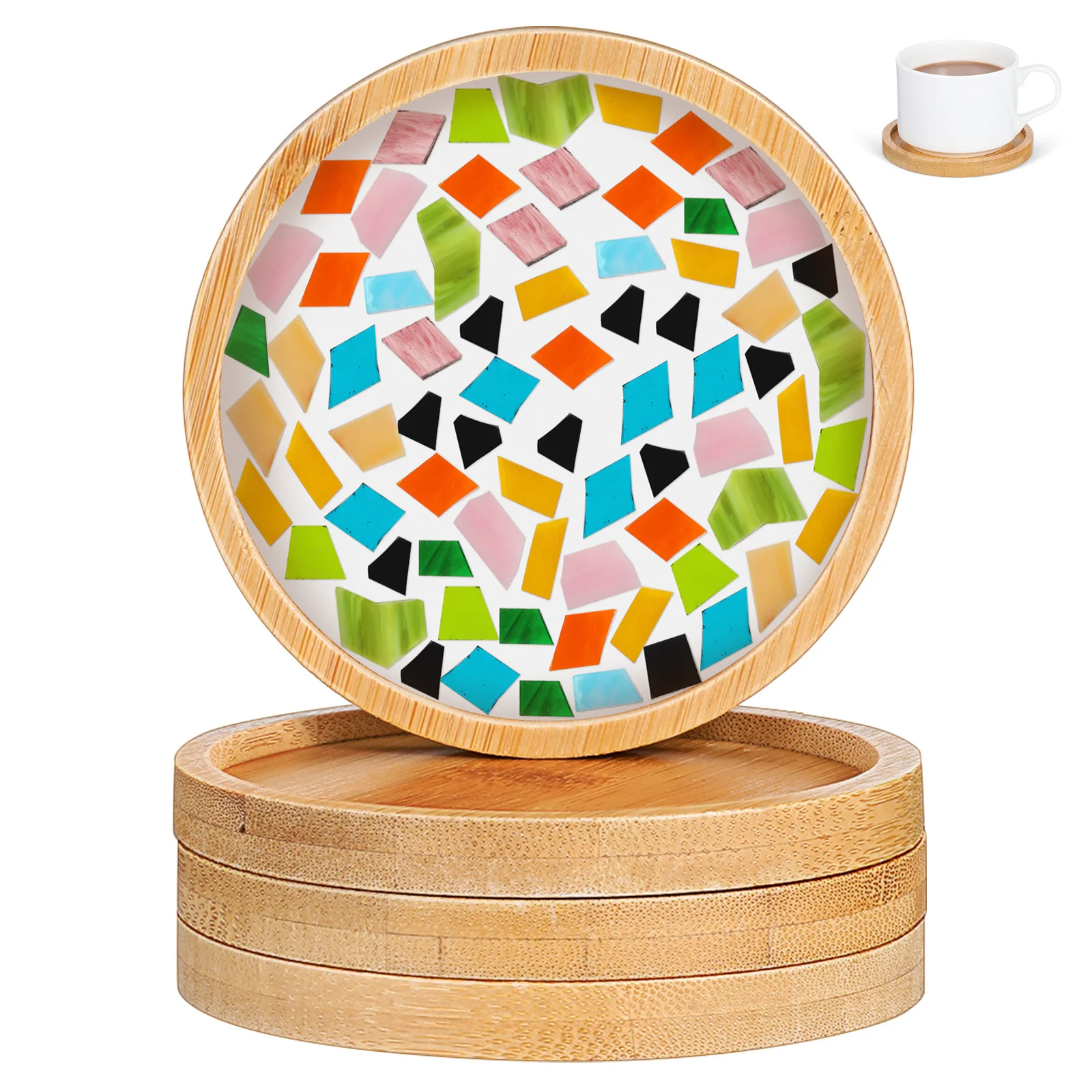 

4pcs Bamboo Coasters For Drinks Handmade Unique Design Antislip Cup Pad Diy Craft Kit Reusable Dining Table Accessories