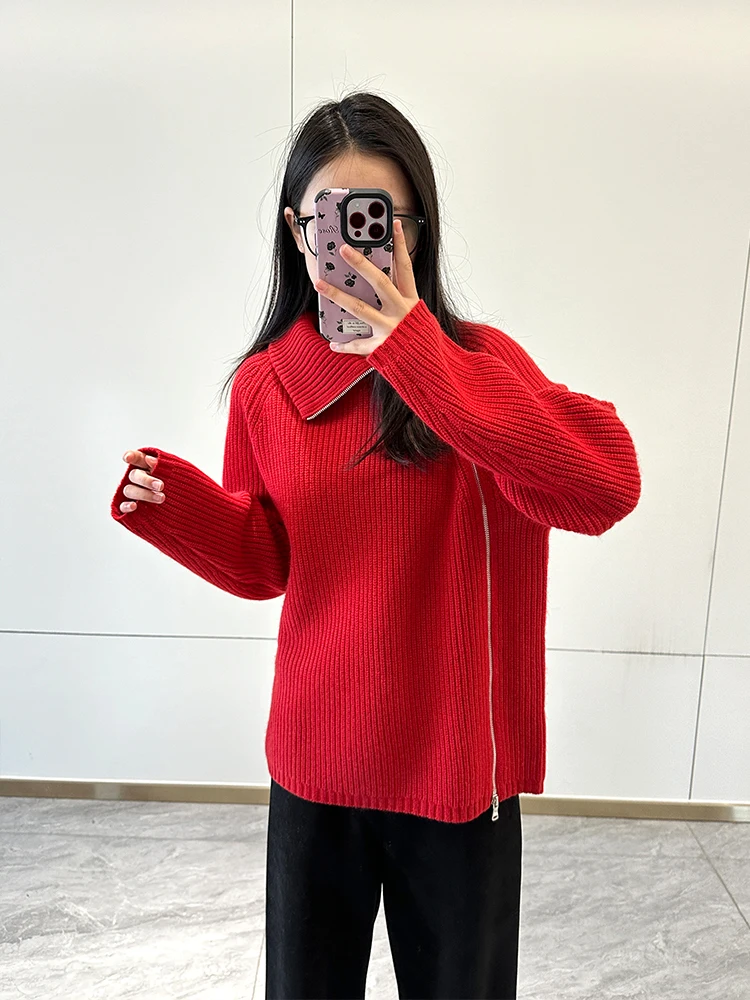 

Meecion Thiened Soft Camere Cardigan Women's Knitted Sweater Zipper Side Closure Long Sve Regular Fit Warmth Emitting