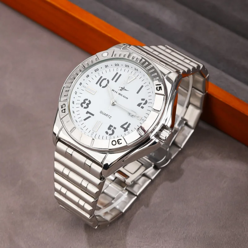 Mens Business Quartz Watches Exquisite Dial Stainless Steel Silvery Strap Fashion Casual Wristwatch for Man Father Gift