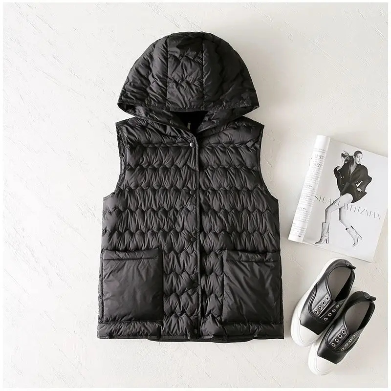 Women Winter Ultra Light Thin Down Vest Short Jackets Hooded Waistcoat Autumn Slim Casual Sleeveless Parkas