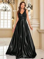 Elegant Sequins Evening Dress For Women 2024 Deep V-neck Satin Prom Party Green Dress Floor Length Blue Formal Gowns - Image 3