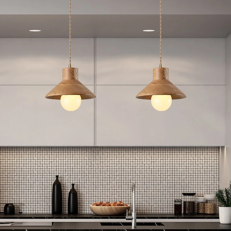 Luces colgantes de madera nórdica para Isla de cocina, lámpara colgante para decoración del hogar, mesita de noche, restaurante, comedor, mesa, luz