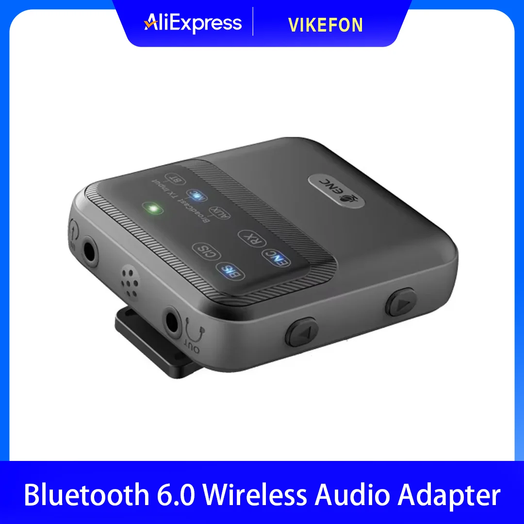 Clip-On Wireless Audio Adapter Auracast Broadcast Transmitter Receiver LE Audio 100M Range ENC Microphone For Exhibition Guide