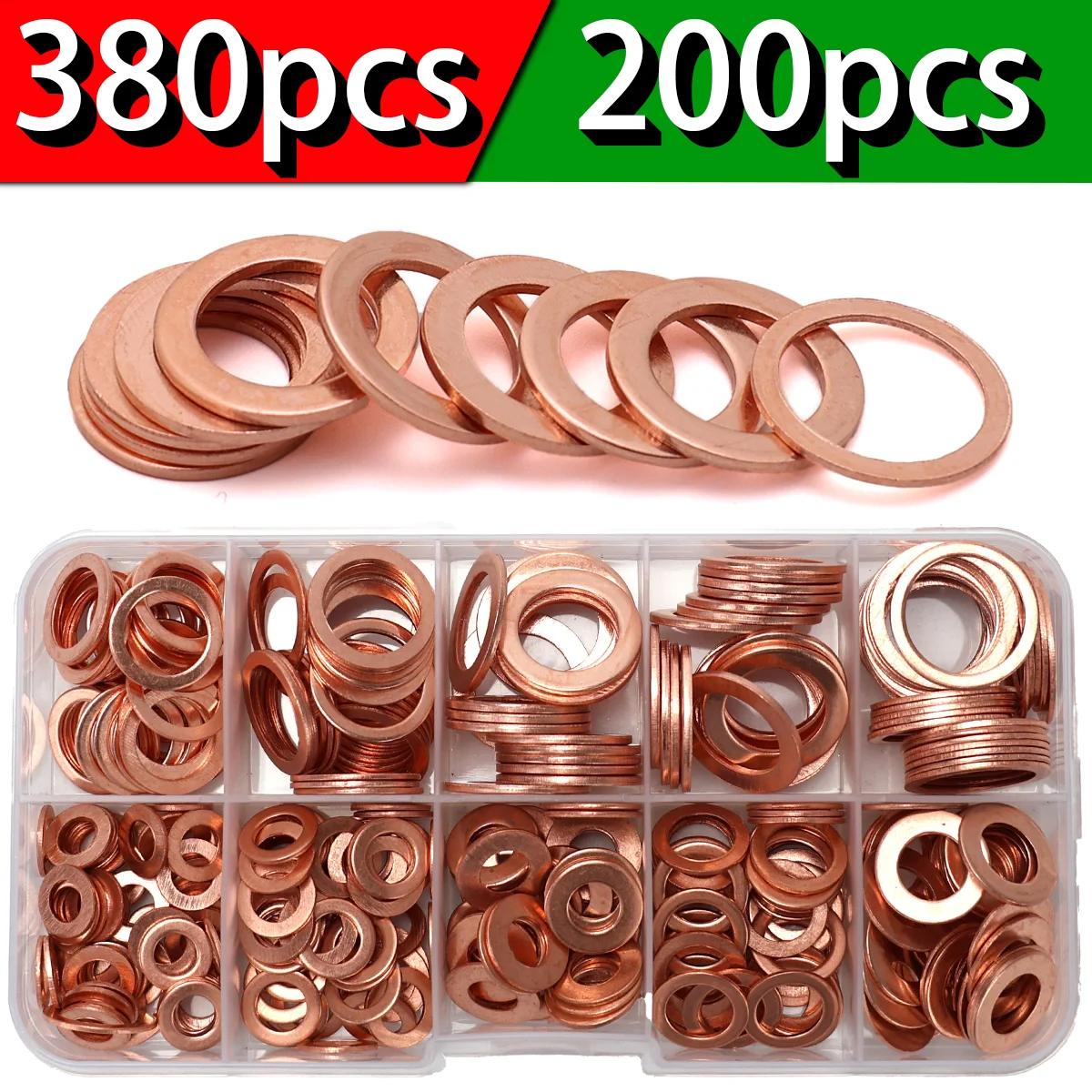 

380pcs copper gasket combination, pressure gauge copper gasket, mechanical copper gasket, oil pan copper gasket, O-type copper g