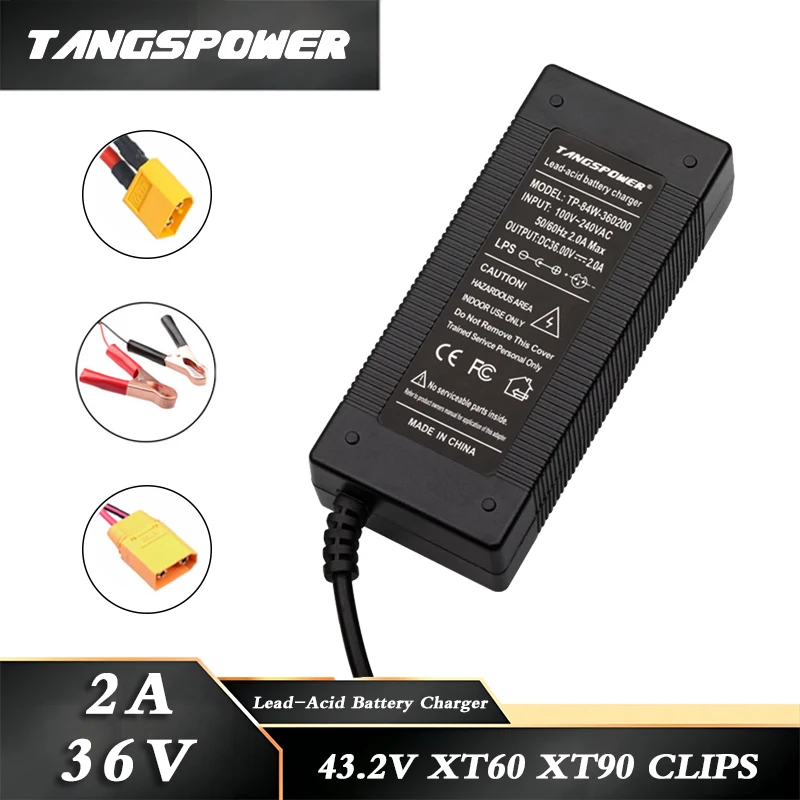 

36V 2A Lead Acid Battery Charger For 43.2V Lead-Acid Battery Pack Fast Charging XT60-XT90-Clips Connector Intelligent power-off