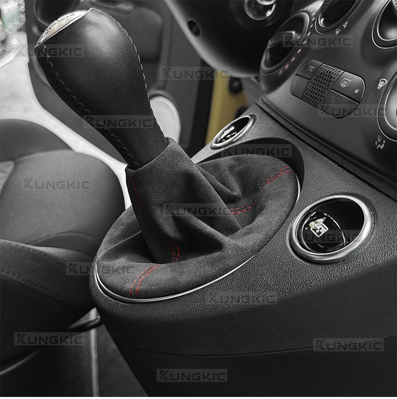 Wildleder-Schalthebelmanschette für Abarth 595 695 2016 2017 2018 2019 2020 2021 2022 2023 2024 Fiat 500 2011-2024 Schaltmanschette – Detail 11