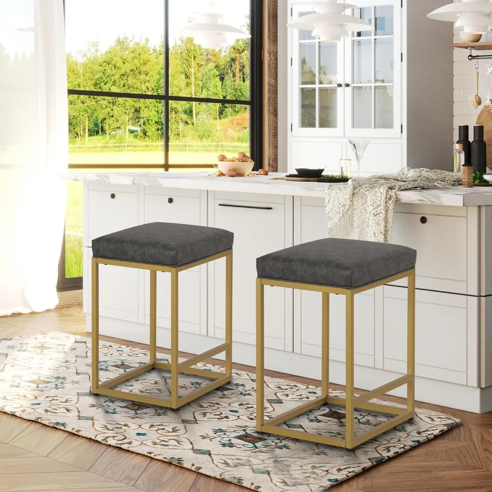 

24 Inch Counter Height Bar Stools Set of 2, Upholstered Bar Stools for,Counter Stools with Faux Leather Cushion and Sturdy Metal