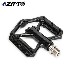 ZTTO MTB Road bike Real Carbon Fiber Titanium Alloy Axle 6 bearings Flat Pedal 179g/pair Ultralight Bike Smooth 9/16 Thread 251c