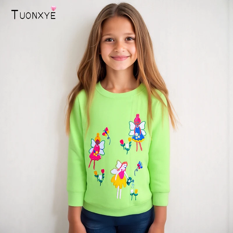 TUONXYE Mädchen Langarm Sweatshirts Cartoon Elf Stickerei Baby Mädchen Casual Sweatshirts Herbst Frühling kinder Baumwolle Tops