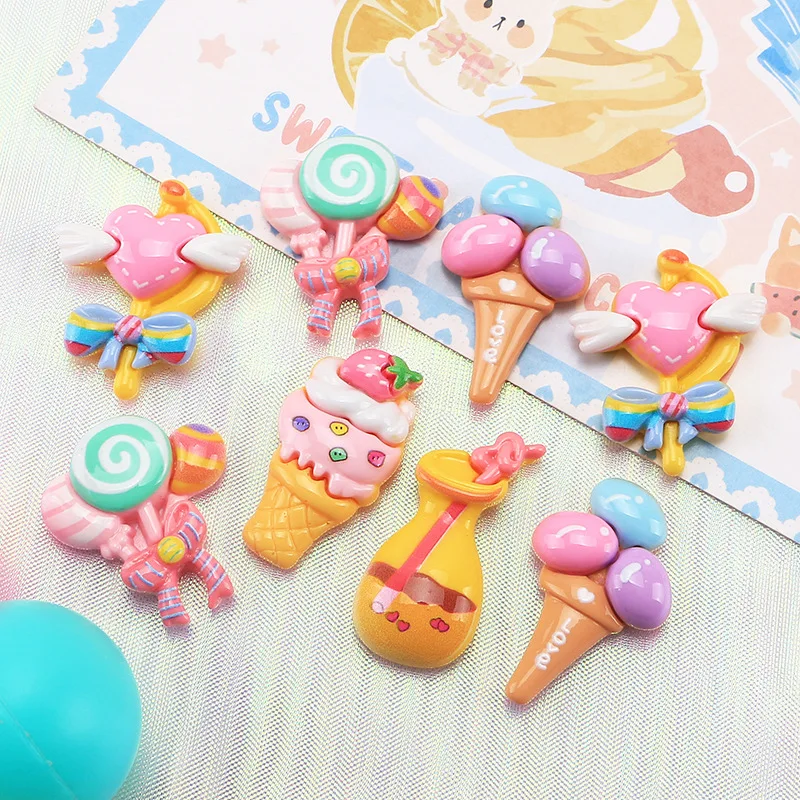 

100pcs Kawaii Magic Stick Candy Ice Cream Flatback Resin Cabochon Scrapbooking For Phone Decor DIY Embellishment Hair Bow Center