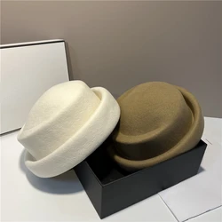 100% Australian Wool Vintage Fashion Fedora Hat For Women Ladies French Elegant Berets Designer Bucket Hat