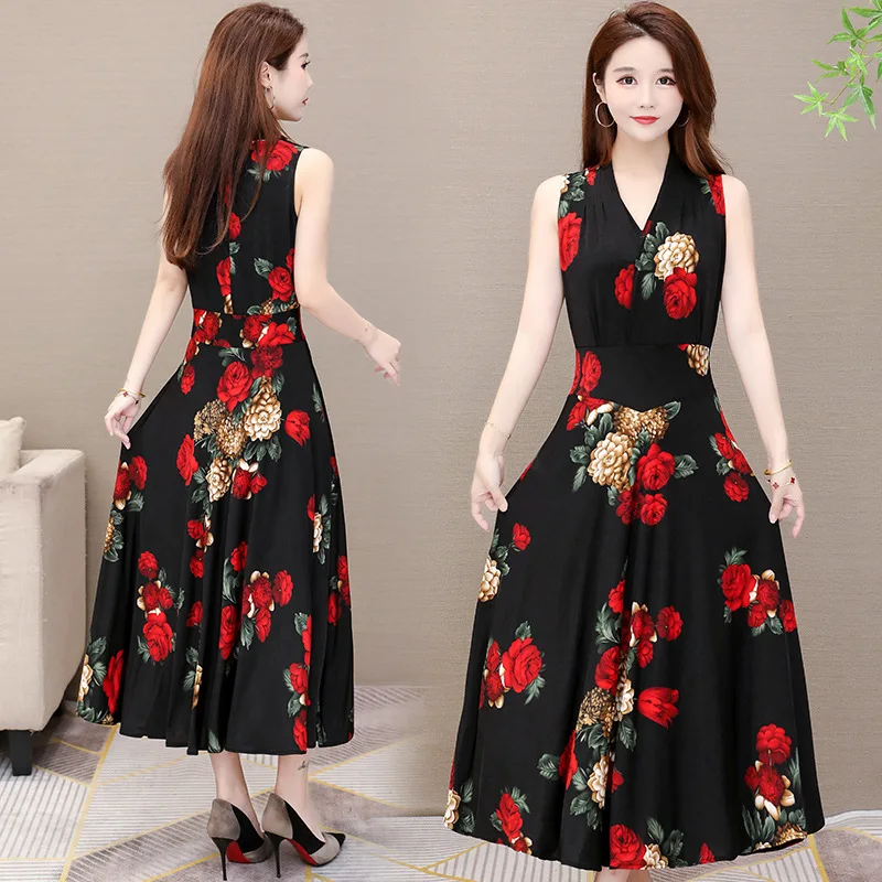 

plus Size Sleeveless Long Dress Women's Midlife Fairy Skirt Summer New Style Loose Fit Mom's Clothing Casual Elegant Style