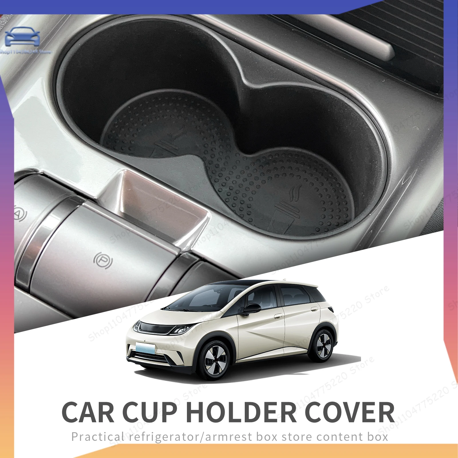 Cup Holder Storage Box Shock-Absorbing Central Armrest Cup Tray TPE Tidying For BYD Dolphin
