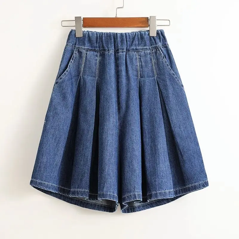 Women Summer Simplicity Loose Solid Color High Waist Appear Thin denim shorts Women Clothes Casual All-match Trouser Skirts