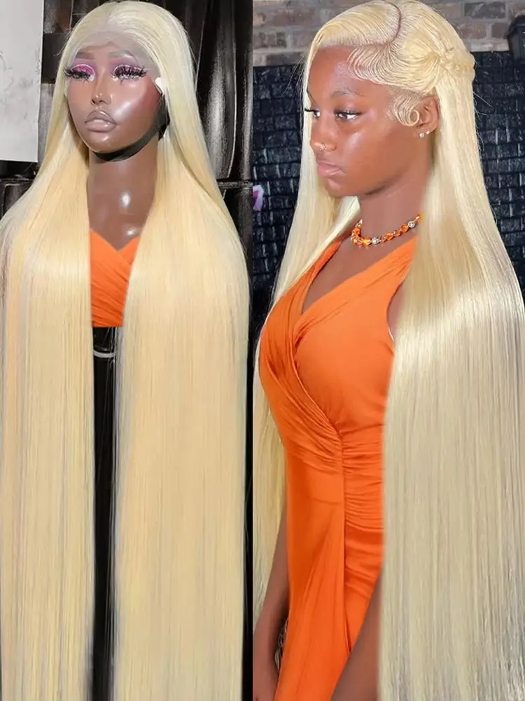 300 密度ブロンドストレート 42 インチ 13 × 5 HD 透明 613 レースフロントウィッグ 13 × 7 ブラジルストレート 100% 人毛ウィッグ女性のための
