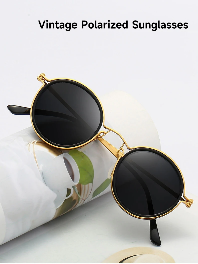 Neue 2026 Vintage Polarisierte Sonnenbrille für Herren Runde Retro-Sonnenbrille Hochwertige Legierung Brillen zum Fahren und Angeln – Detail 2