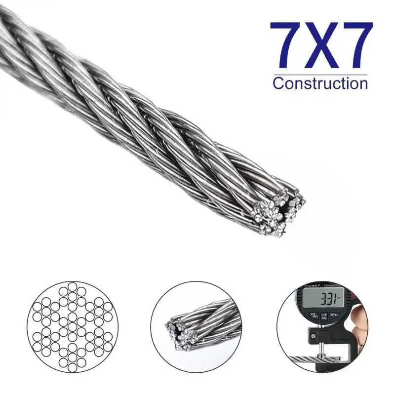 7x7 Stainless Steel Wire Rope 5m 10m Flexible Cable for Drying Rack Lifting Fishing Pulling Heavy Duty DIY 0.5mm-3mm