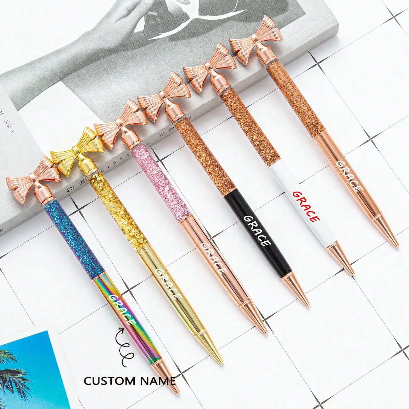 

Customized creative gold powder-filled ink bow metal pen, advertising ballpoint pen
