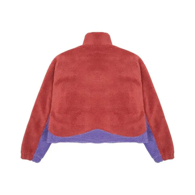 2025 European and American contrasting fleece stand up collar sweatshirt long sleeved women's trendy brand pocket splicing atmos