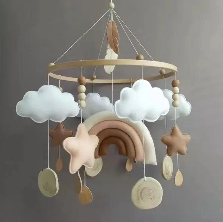 Nordic Baby Crib Mobile Sleeping Bear Hanging Decoration Ornament Neutral Newborn Sleep Soother Nursery Room Decor Wind Chimes