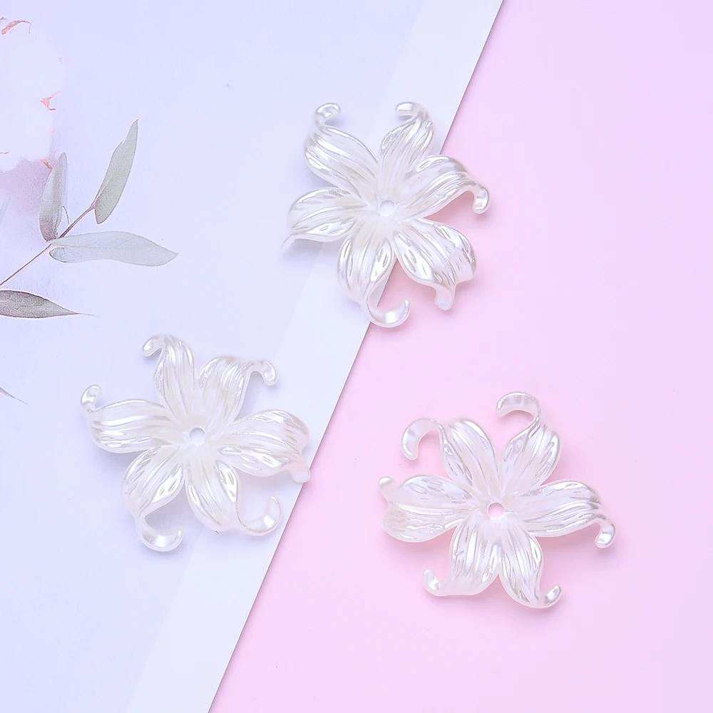 20 Stück Acryl-Imitationsperlen in Off-White, Aquatische Pflanzen, Blumen, Perlen für Armbänder, Halsketten und DIY-Schmuckherstellung – Detail 7
