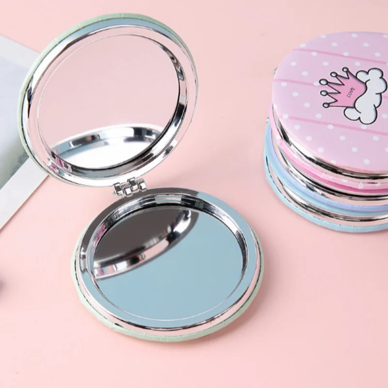 Cute Round Cartoon Mirror, Flip-Design Compact Mirror for Purse Travel Makeup, Portable Folding Handheld Mirror