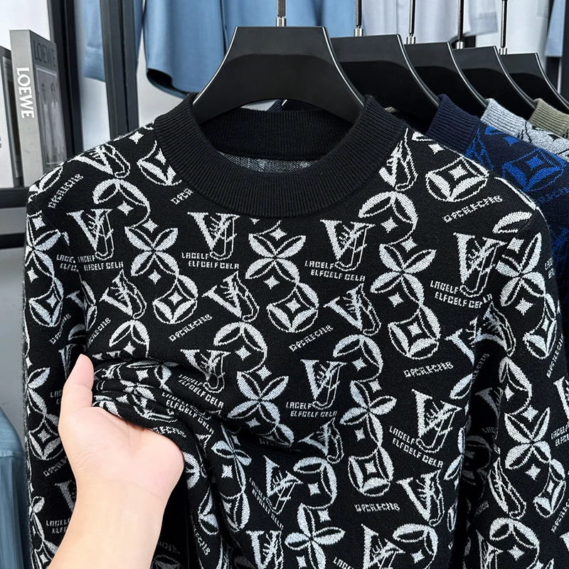 

Осень/зима 2022, новая трикотажная рубашка с круглым вырезом и длинными рукавами с индивидуальным рисунком для мужчин, высококачественный свитер, базовый свитер