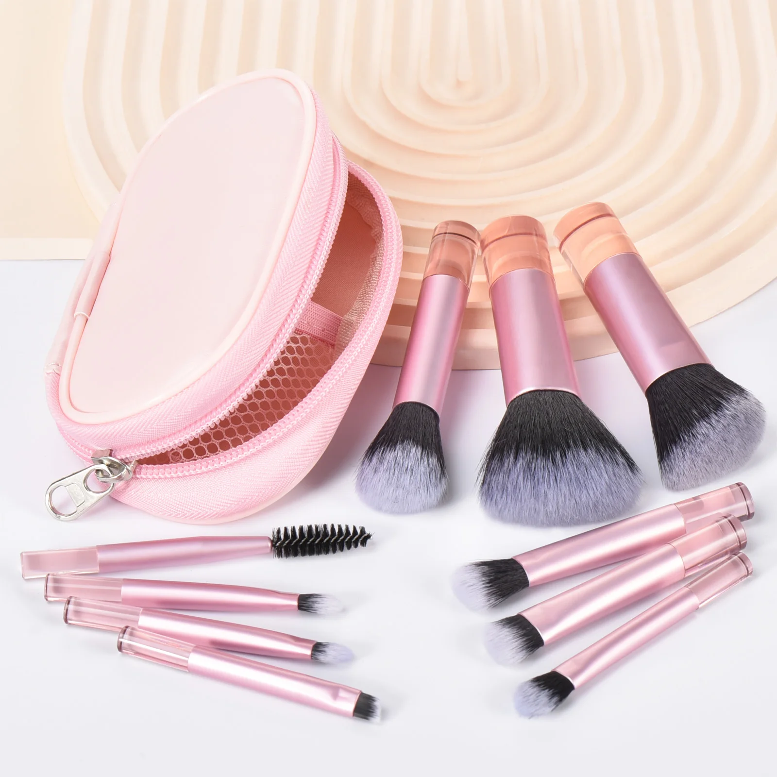 10 pink mini makeup brush Travel portable Makeup Tool Makeup Puff - Palm Brush Professional Makeup tool set