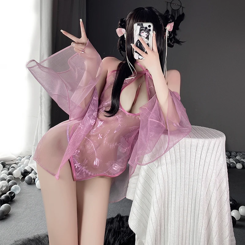 

Sexy Hanfu Cosplay Costumes Erotic Dresses See-through Cheongsam for Women Elegant Chinese Antique-Style Lingerie Bar Temptation