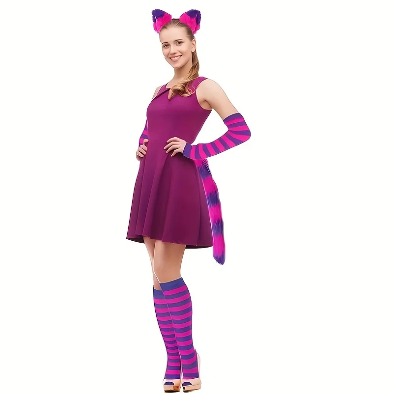 5pcs Skin-friendly Elastic Anti-shed Fabric Cat Girl Cos Kit   Furry Tail For Bar Comic Con Halloween Reusable Dress Up Decor