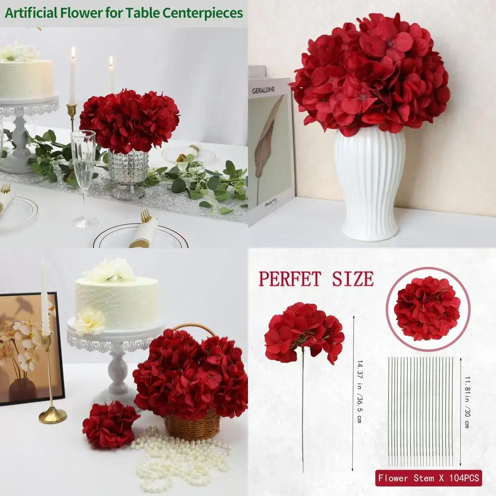 

Красные искусственные цветы гортензии из шелка, 104 стебля, идеально подходят для Дня святого Валентина, свадеб, вечеринок в честь рождения ребенка и украшения дома и сада.